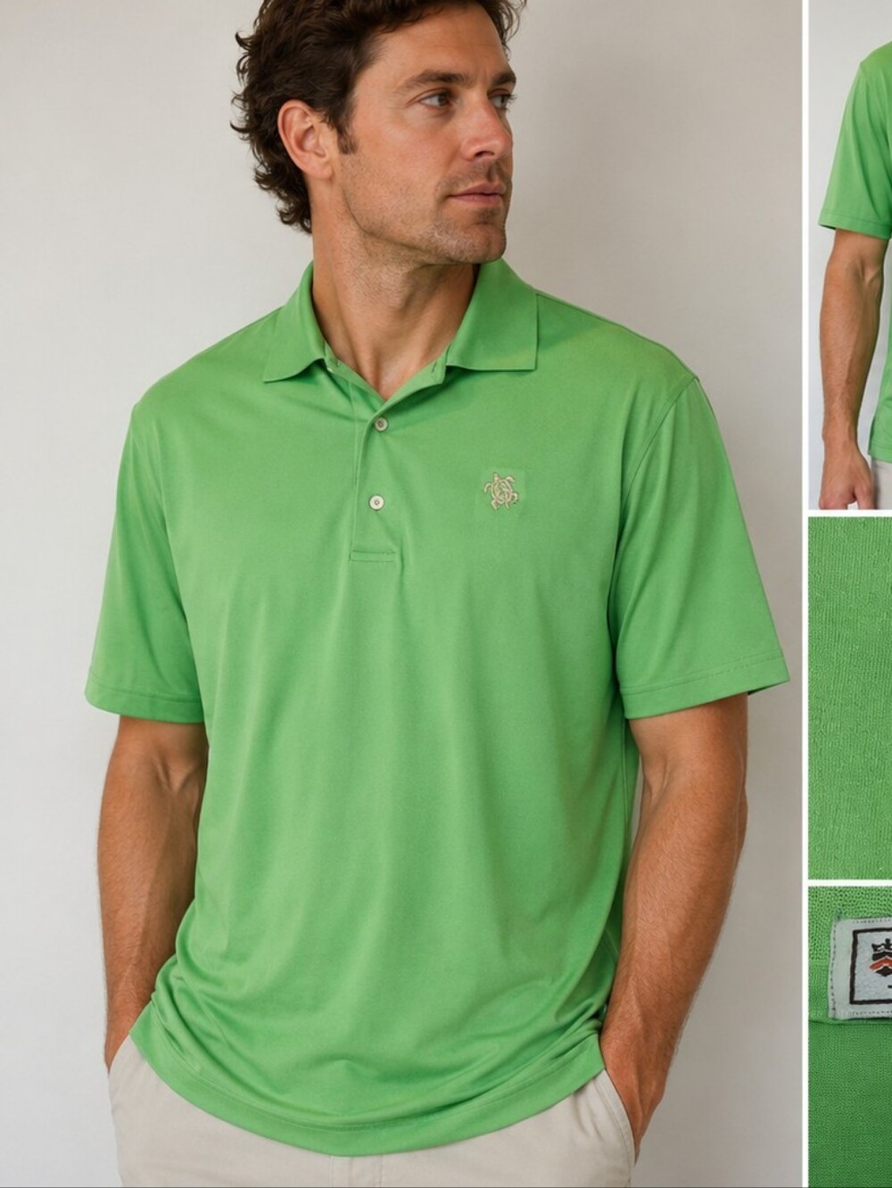 Peter Millar Polo Shirt Mens Large Lime Green Summer Comfort Turtle Logo L
